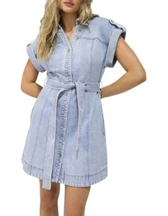 Heartline Denim Mini Dress in Blue