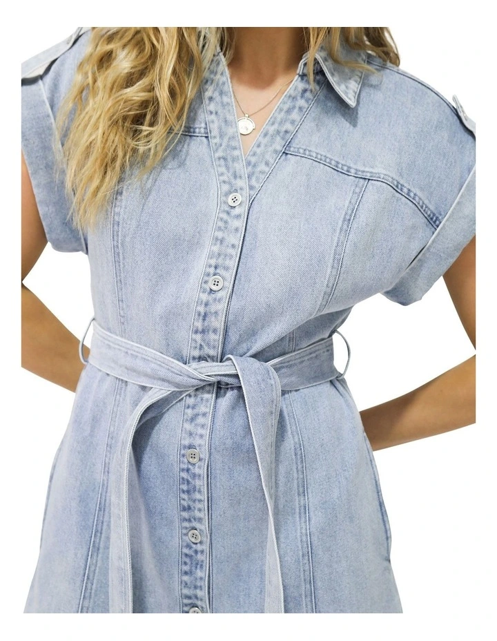 Heartline Denim Mini Dress in Blue image 6