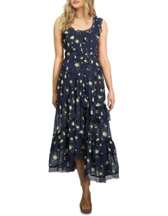 Wanderlace Ruffle Maxi Skirt in Blue