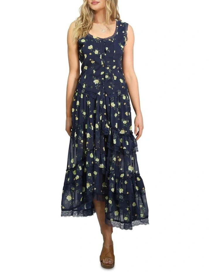 Wanderlace Ruffle Maxi Skirt in Blue image 1