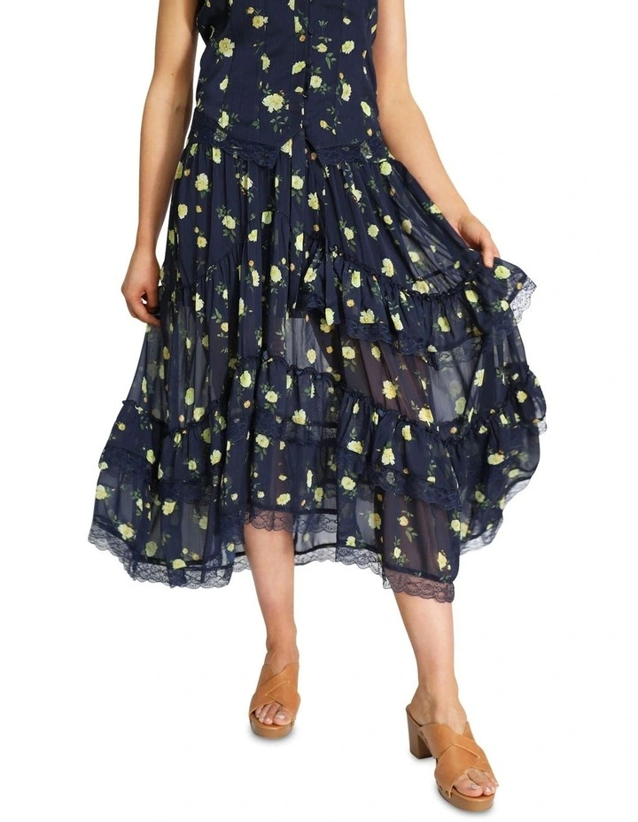 Wanderlace Ruffle Maxi Skirt in Blue image 2