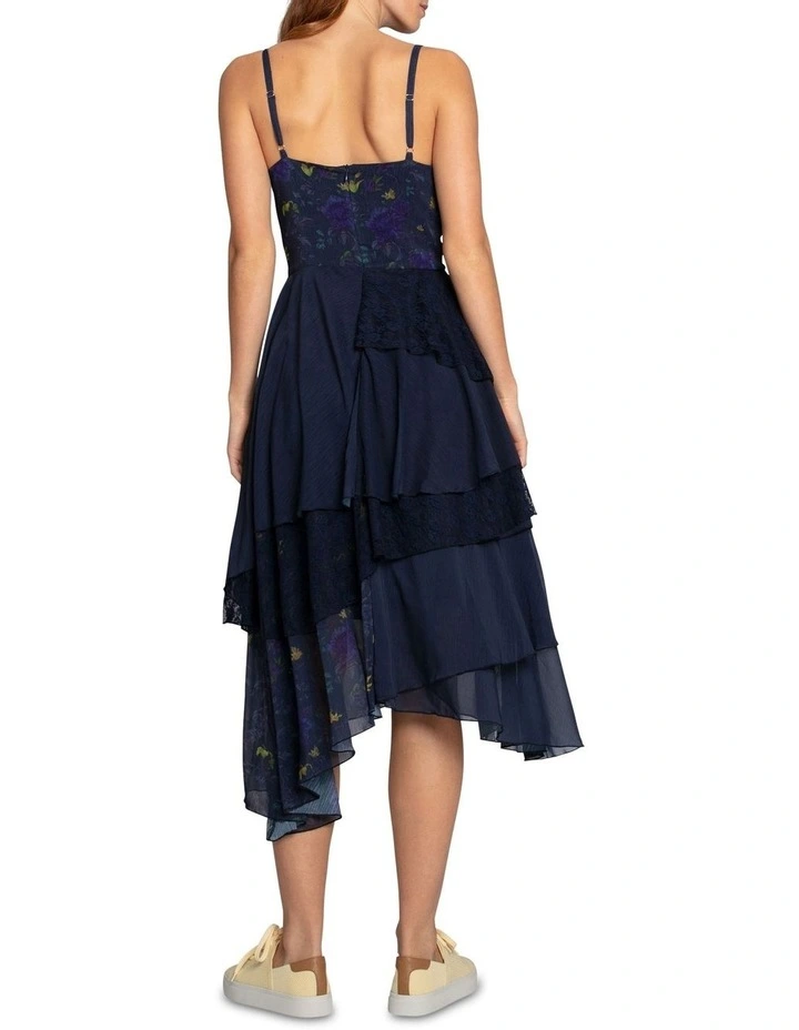 Charmed Floral Print Ruffle Midi Dress in Navy image 3