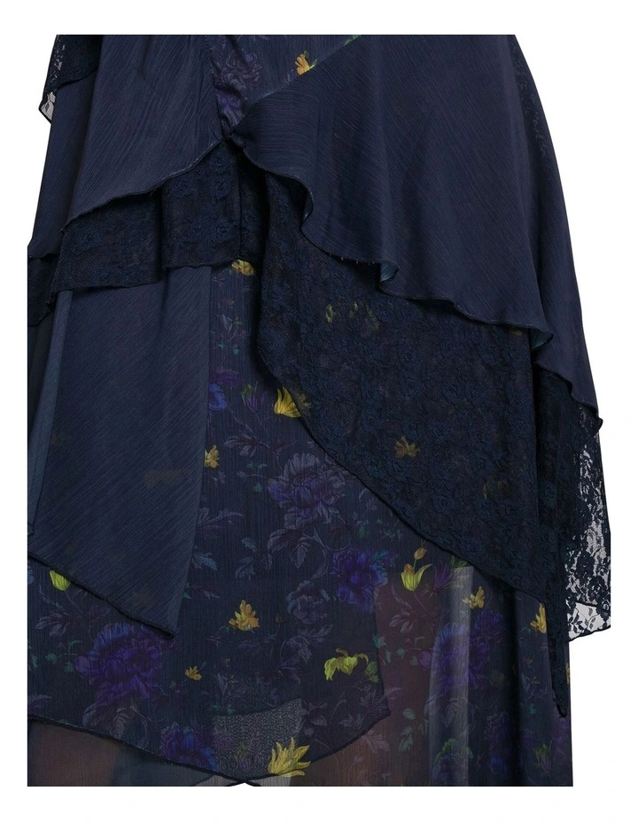 Charmed Floral Print Ruffle Midi Dress in Navy image 5
