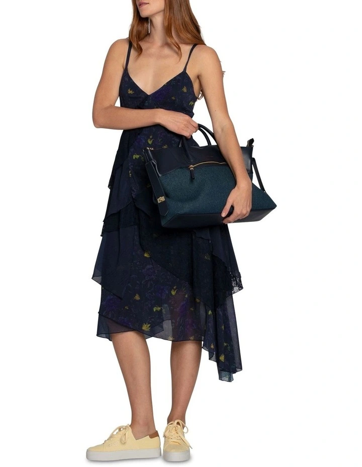 Charmed Floral Print Ruffle Midi Dress in Navy image 6