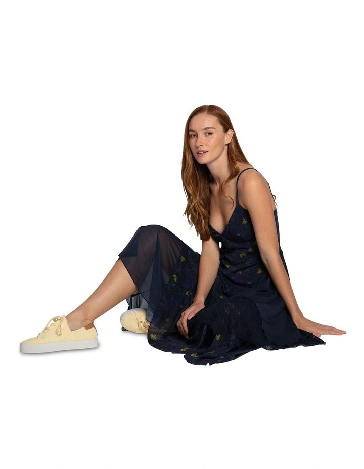 Charmed Floral Print Ruffle Midi Dress in Navy image 7