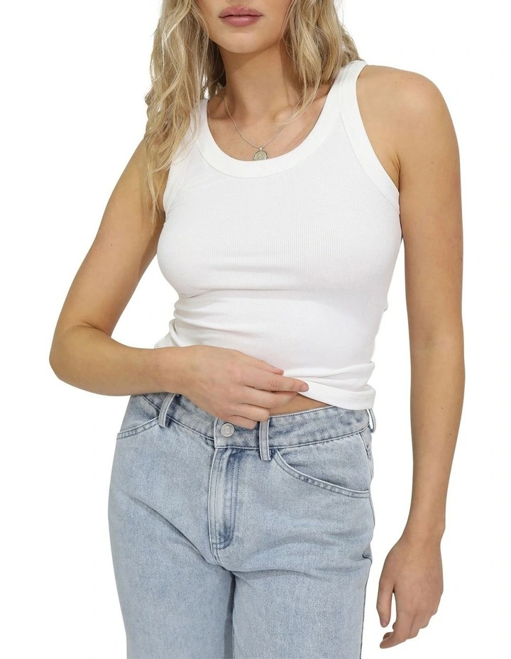 Last Time Ribbed Tank Top in White image 2