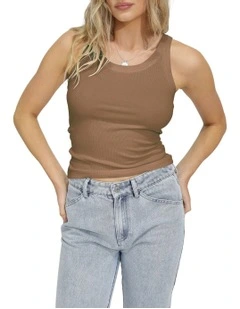 Last Time Ribbed Tank Top in Beige