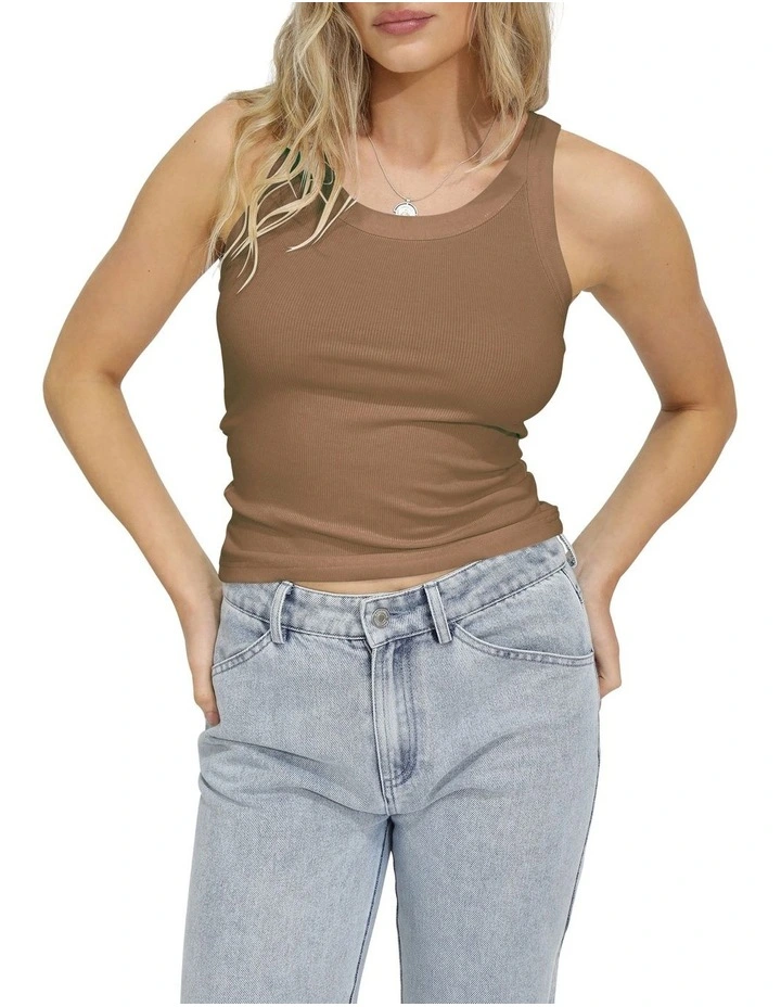 Last Time Ribbed Tank Top in Beige image 1