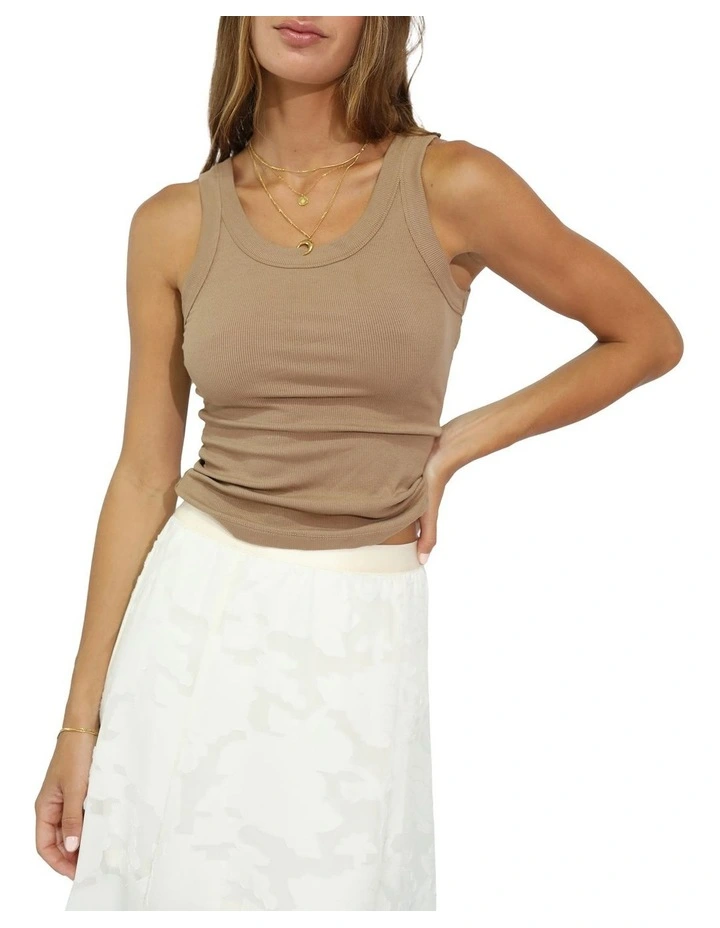 Last Time Ribbed Tank Top in Beige image 2