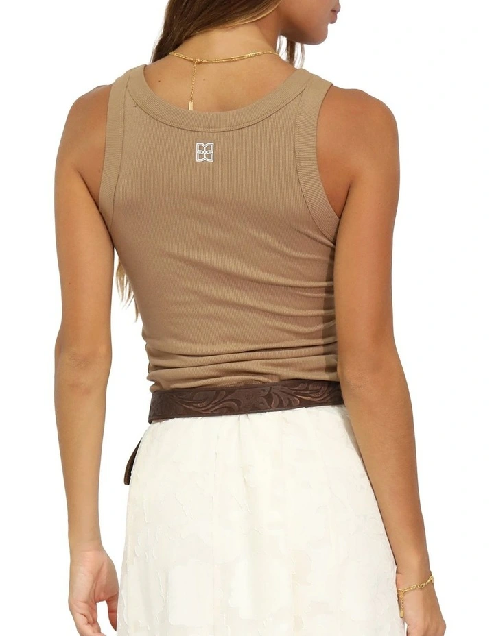 Last Time Ribbed Tank Top in Beige image 4