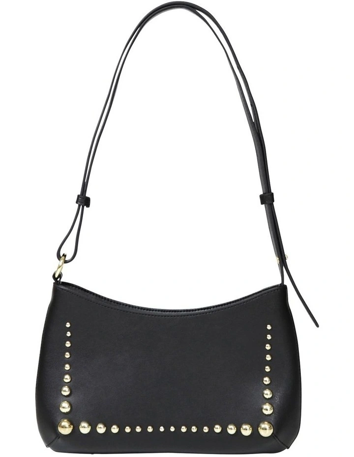 Studded Leather Shoulder Bag in Black image 2
