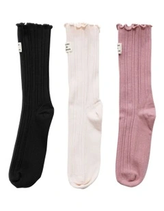 Beloved Socks 3 Pack in Black & Pink