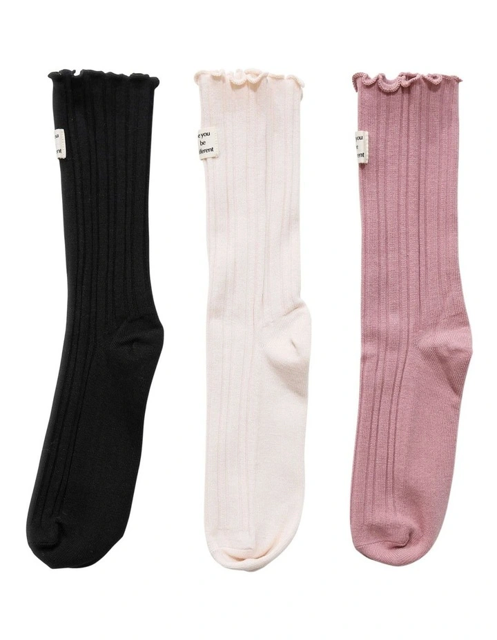 Beloved Socks 3 Pack in Black & Pink image 1