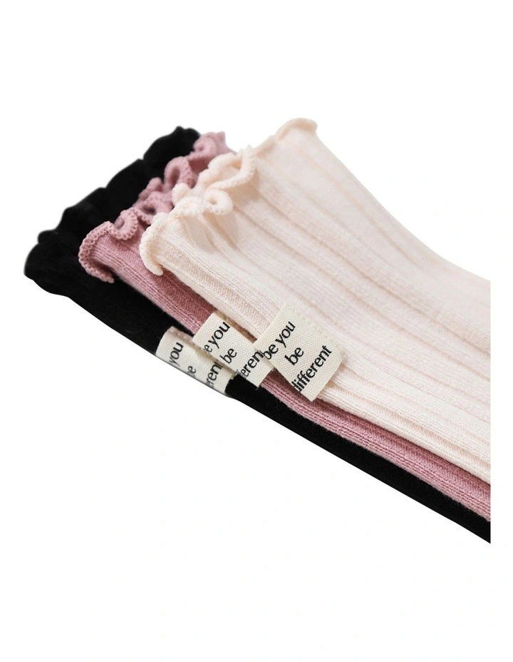 Beloved Socks 3 Pack in Black & Pink image 2