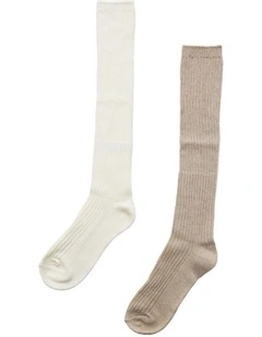 Go For It Socks 2 Pack in Cream/Beige