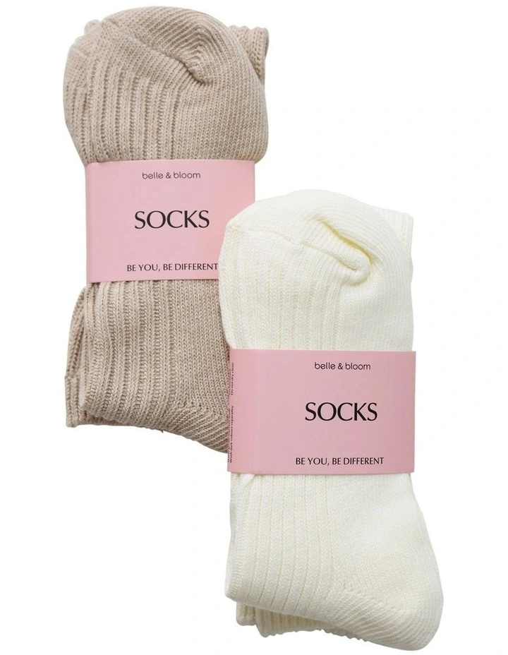 Go For It Socks 2 Pack in Cream/Beige image 4