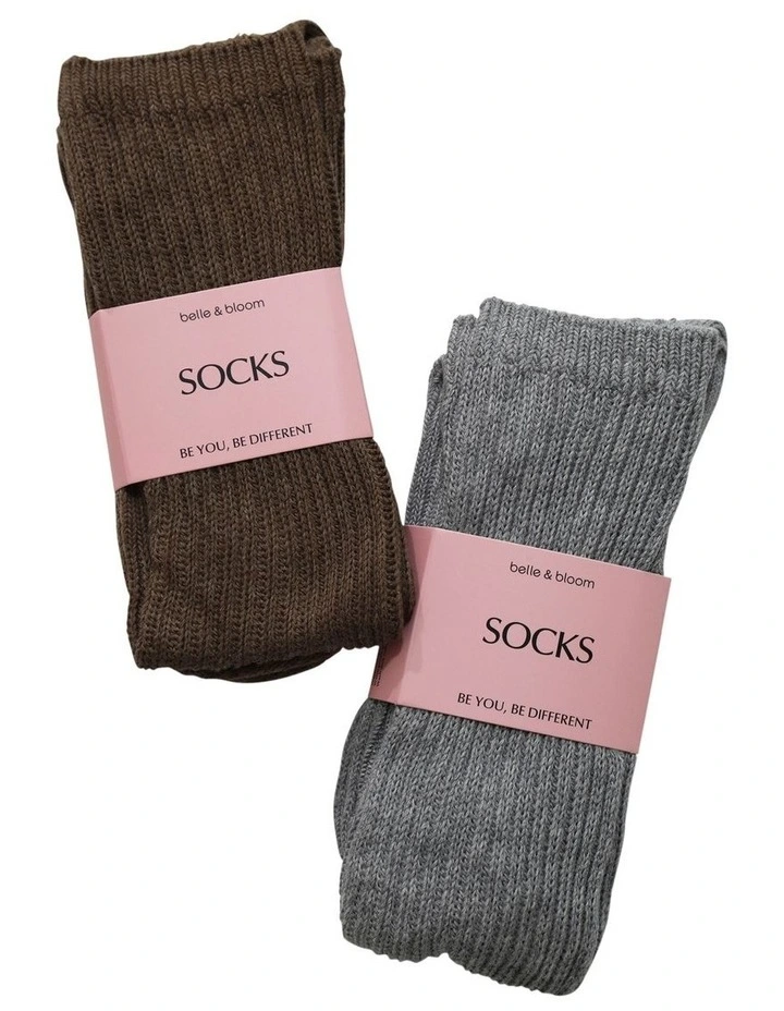 Go For It Socks 2 Pack in Brown & Grey image 3