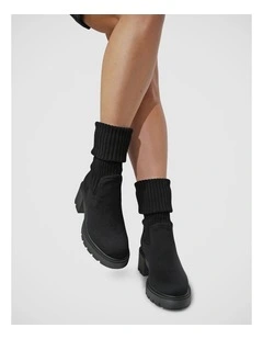 Tokyo Lights Rib Sock Boot in Black
