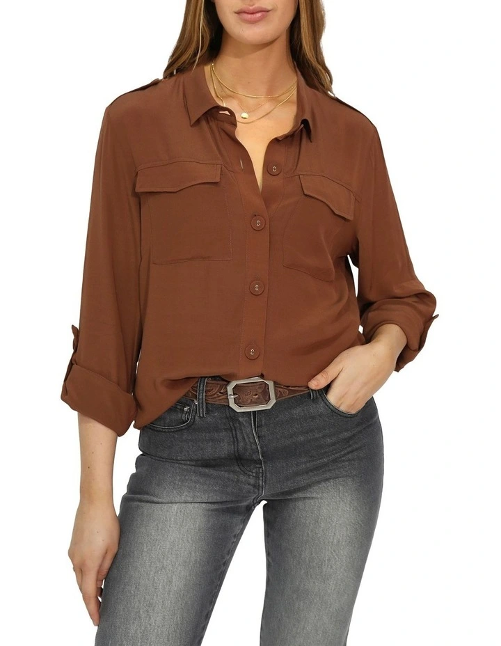 Eclipse Rolled Sleeve Blouse in Chocolate image 1