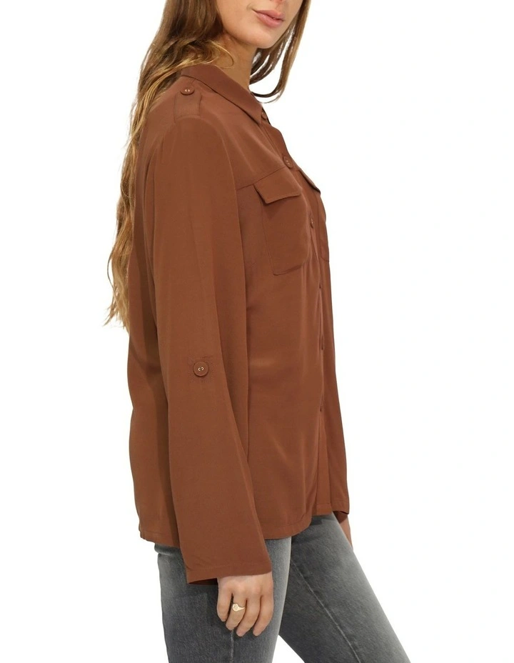 Eclipse Rolled Sleeve Blouse in Chocolate image 3