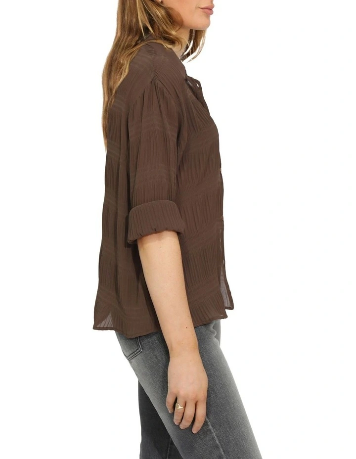 Yoko Shirred Chiffon Blouse in Chocolate image 3