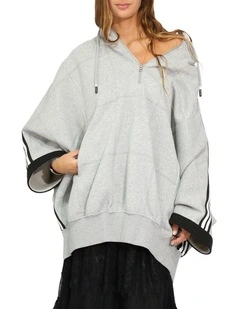 Living By The Ocean Oversized Striped Hoodie in Grey Melange