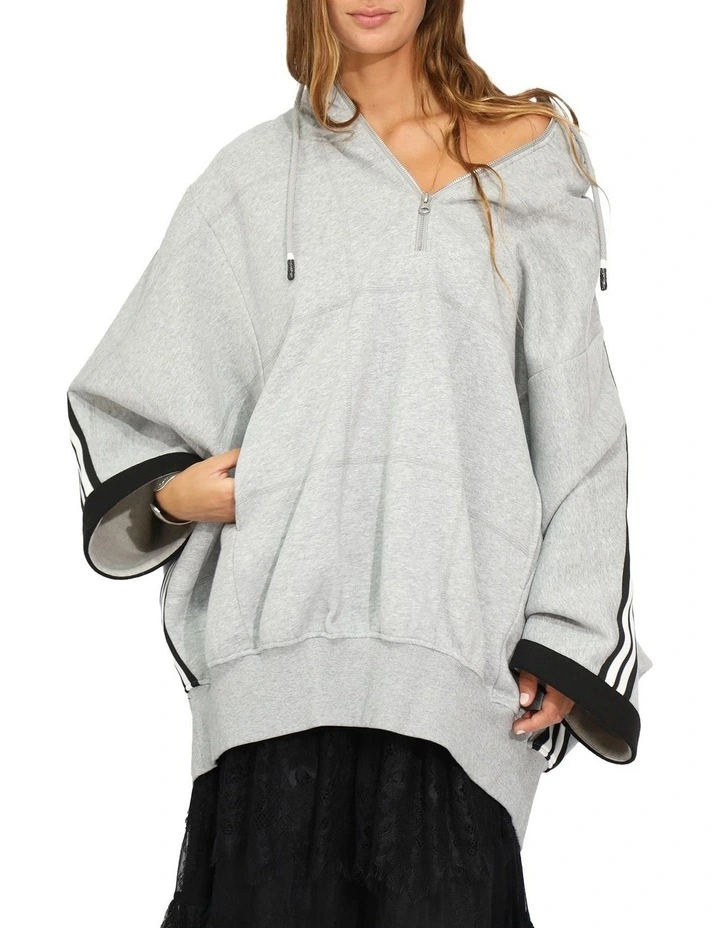 Living By The Ocean Oversized Striped Hoodie in Grey Melange image 2