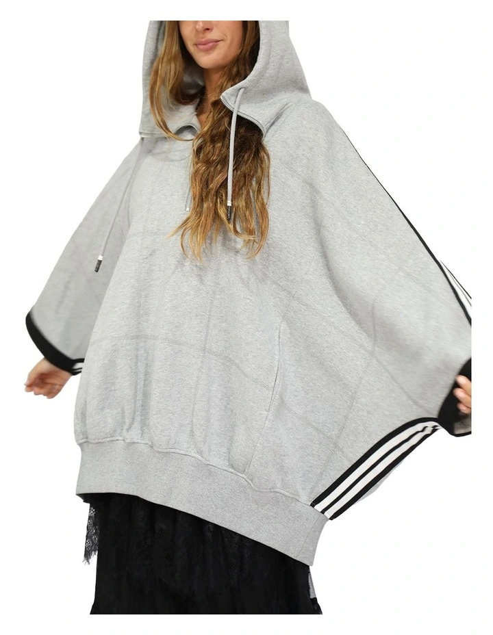 Living By The Ocean Oversized Striped Hoodie in Grey Melange image 2