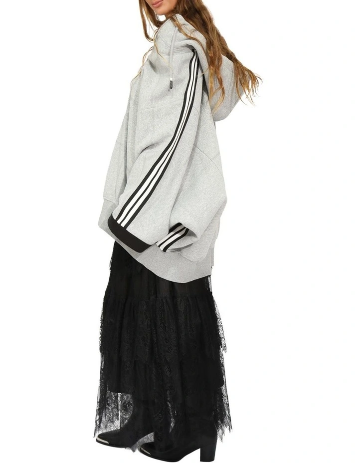 Living By The Ocean Oversized Striped Hoodie in Grey Melange image 7