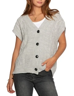 Rosette Knitted Vest in Grey