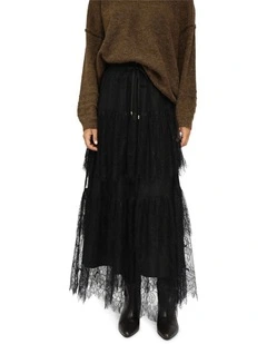 Dreamy Days Lace Tiered Skirt in Black