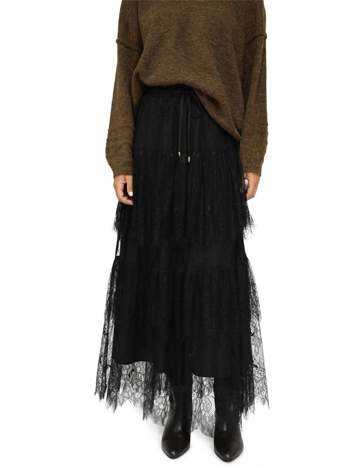 Dreamy Days Lace Tiered Skirt in Black image 1