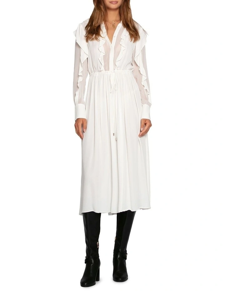 Slow Dance Frill Midi Dress in White image 1