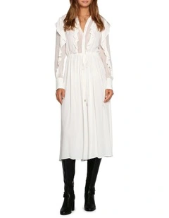 Slow Dance Frill Midi Dress in White