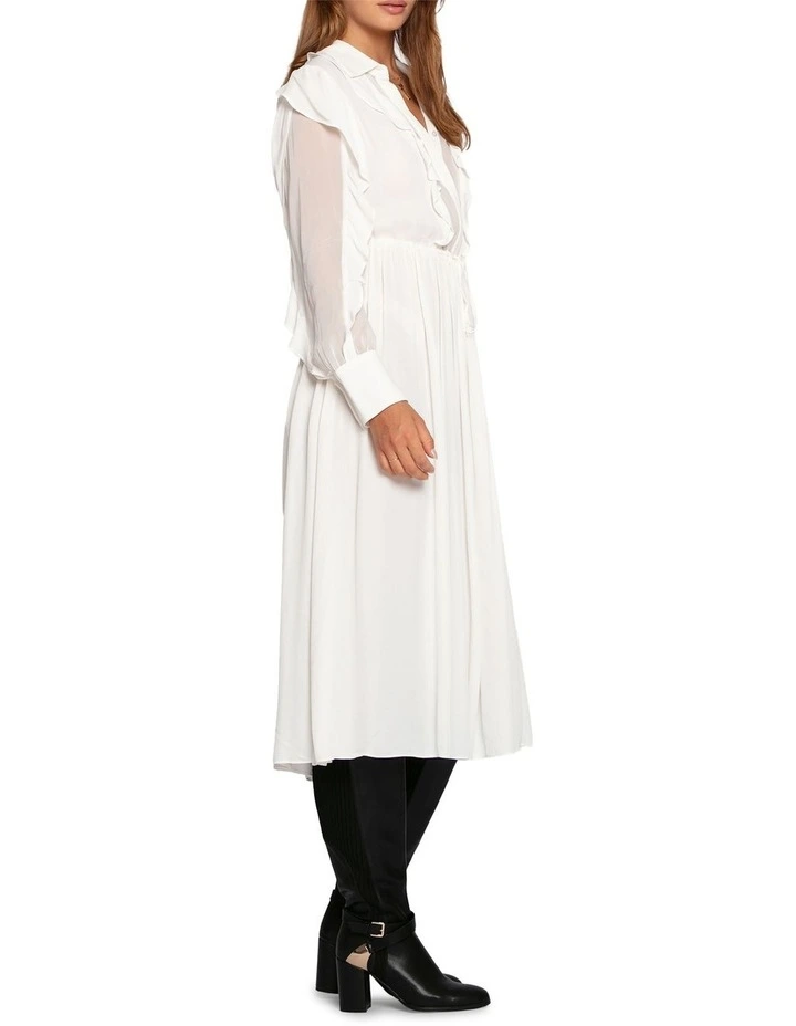 Slow Dance Frill Midi Dress in White image 2