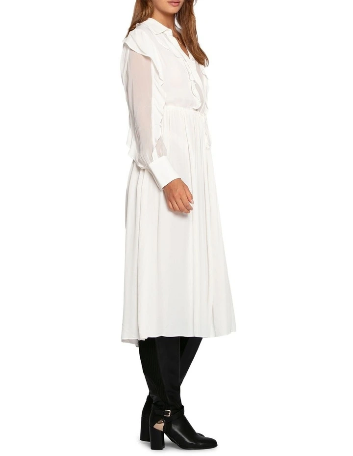 Slow Dance Frill Midi Dress in White image 2
