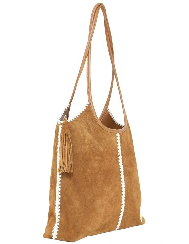 Back To Friends Suede Shopper in Tan image 2