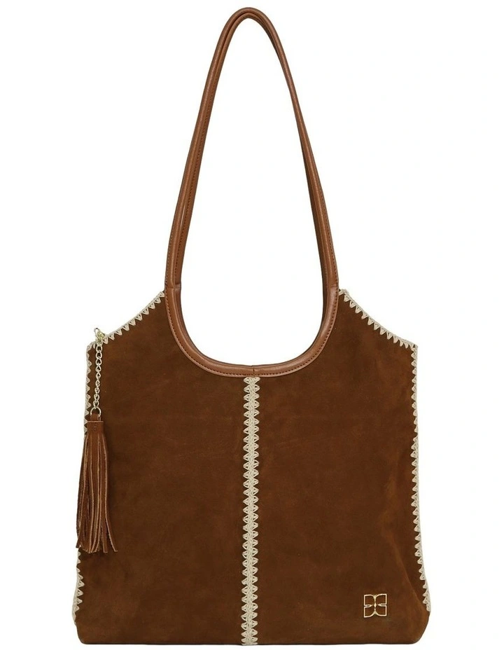 Back To Friends Suede Shopper in Tan image 3