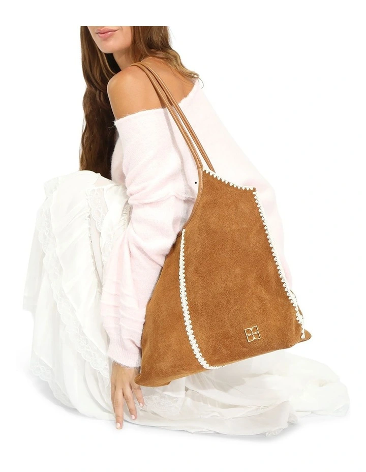 Back To Friends Suede Shopper in Tan image 3