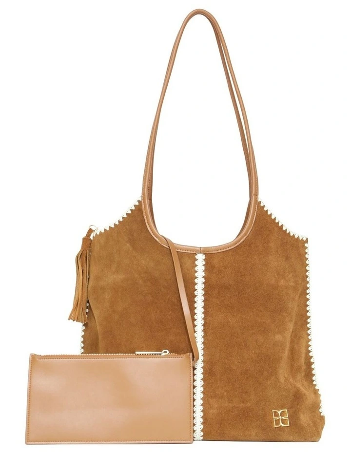 Back To Friends Suede Shopper in Tan image 6
