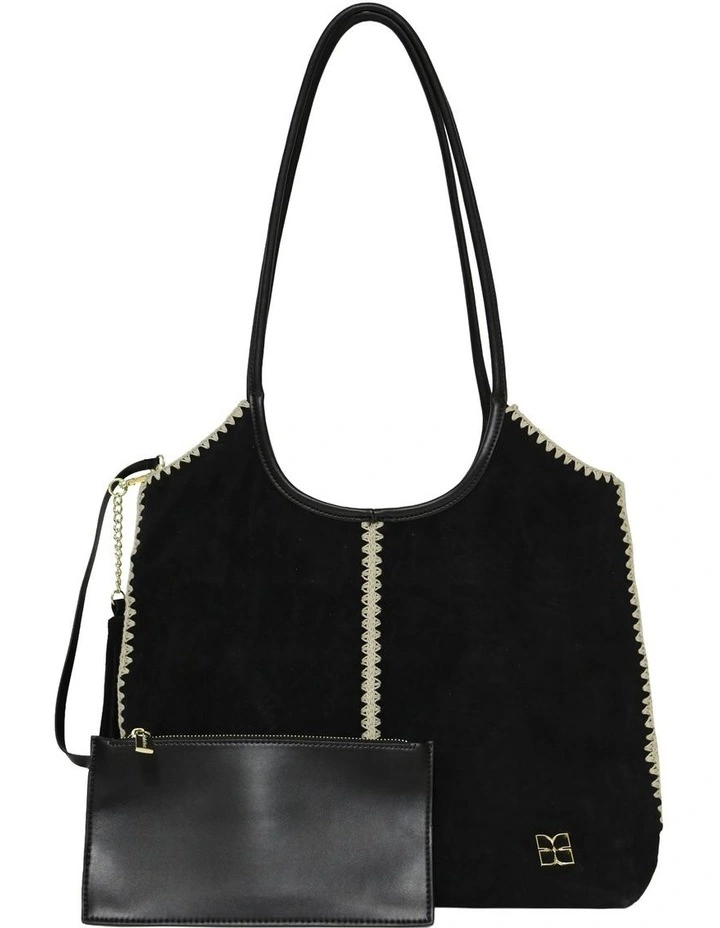 Back To Friends Suede Shopper in Black image 2