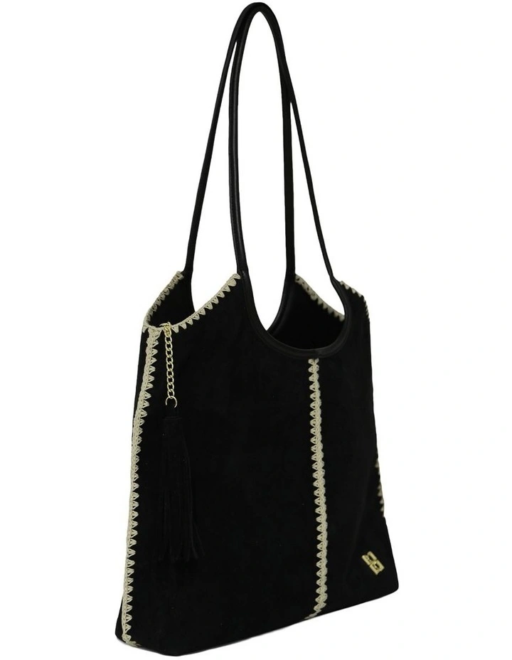 Back To Friends Suede Shopper in Black image 3