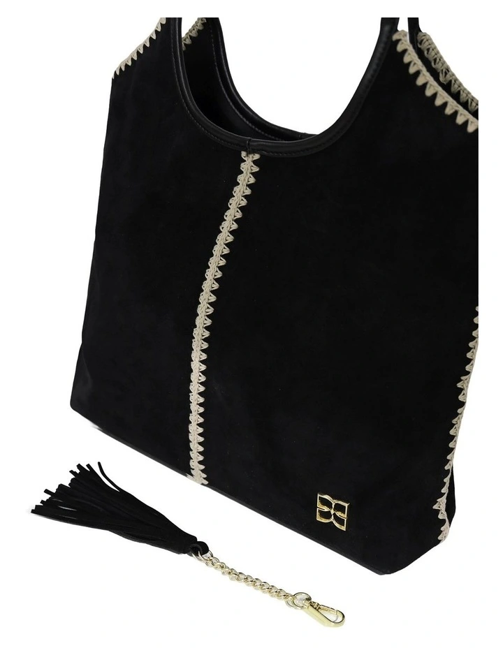 Back To Friends Suede Shopper in Black image 6
