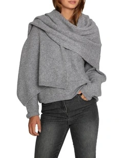 Wrap Me Up Scarf Sweater in Grey Melange