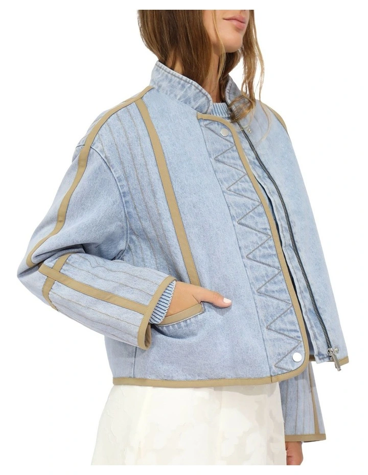 Free And Forward Quilted Denim Jacket in Light Denim Wash image 3