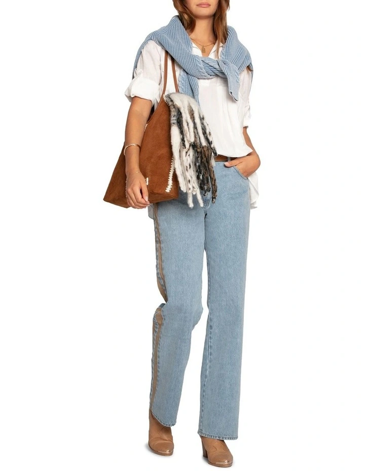 Rebel Mid Rise Side Stripe Denim Jeans in Light Denim Wash image 5