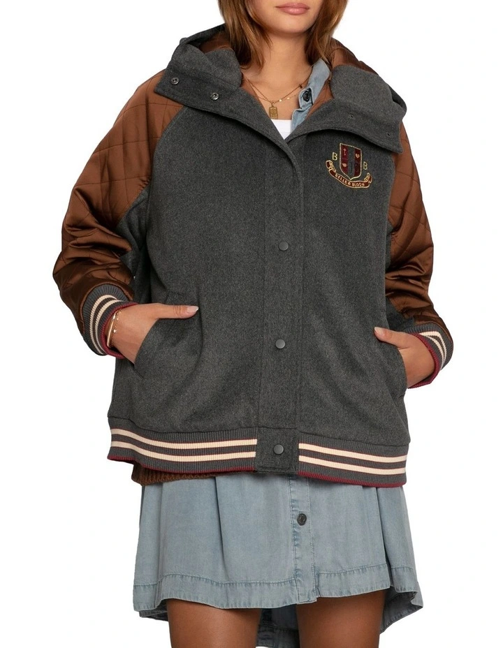 Remix Bomber Varisty Jacket in Grey Melange image 1