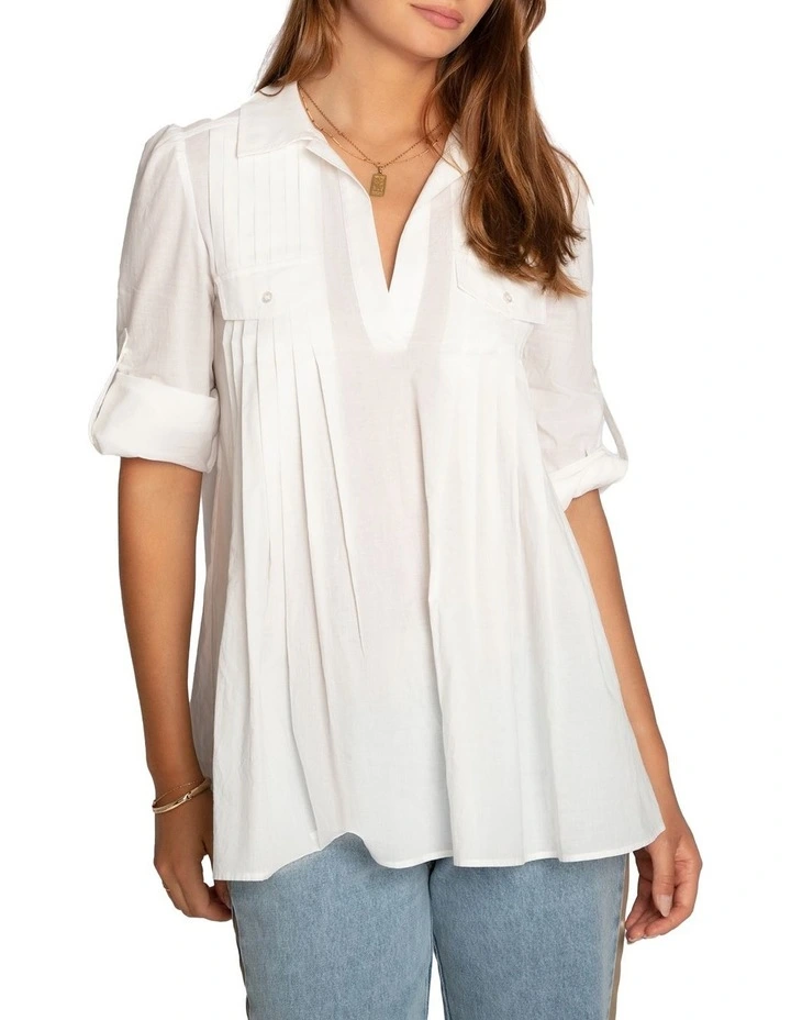 Catch Feelings Pintuck Shirt in White image 1