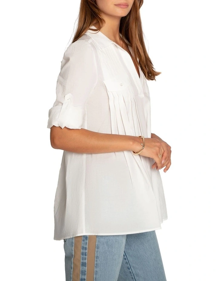 Catch Feelings Pintuck Shirt in White image 2