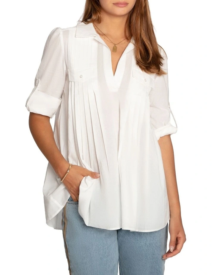 Catch Feelings Pintuck Shirt in White image 4